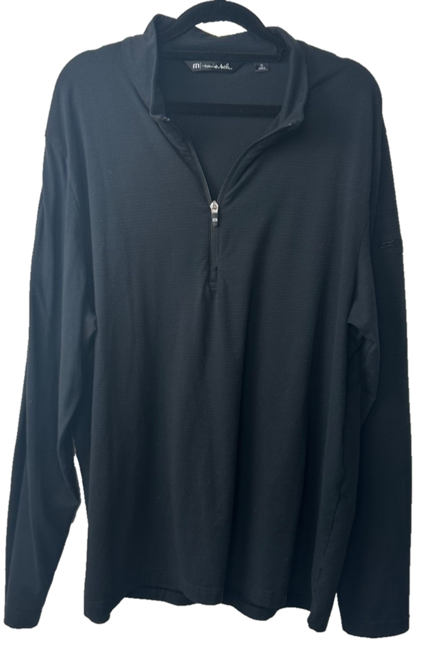 Travis Mathew Jacket Mens XL Black Striped 1/4 Zip Lightweight Pullover Logo A13